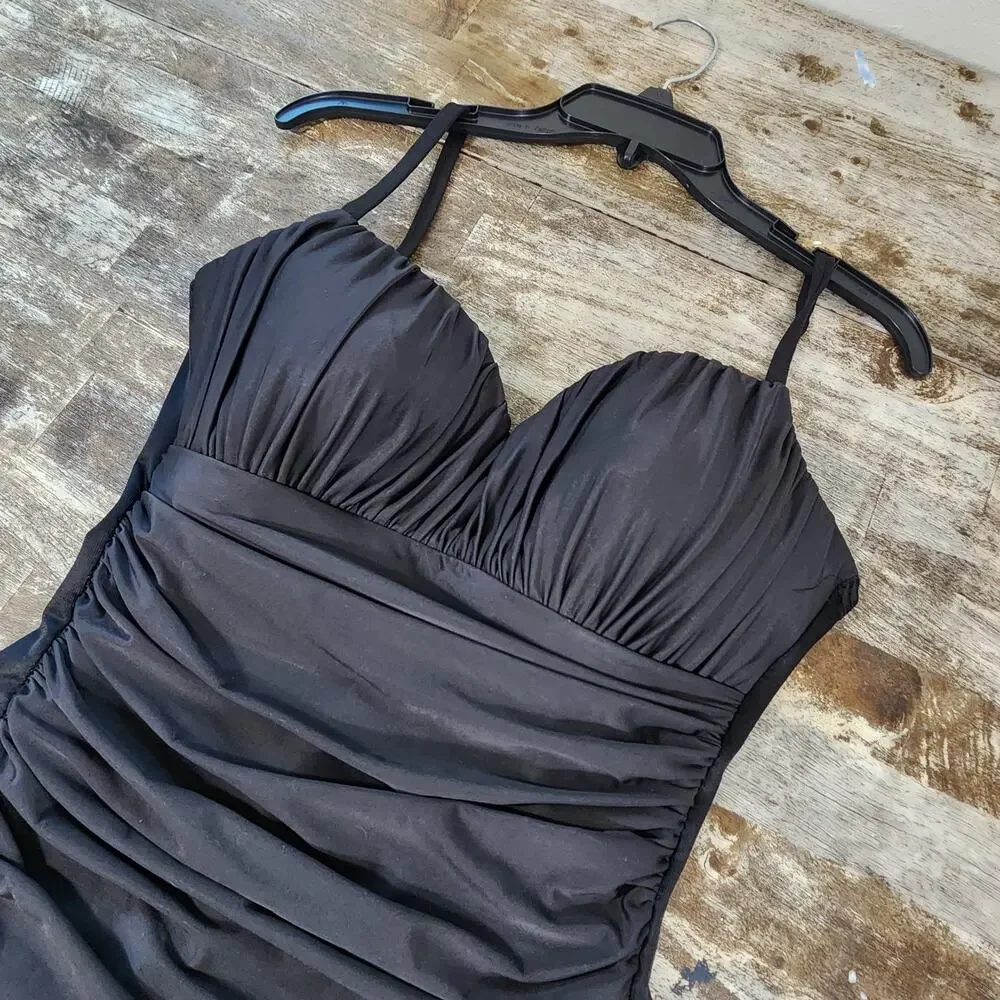 Miraclesuit One Piece Swimsuit Ruched Black Size 14 Beach Slimming Tummy Control